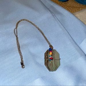 Green stone with colorful beads necklace